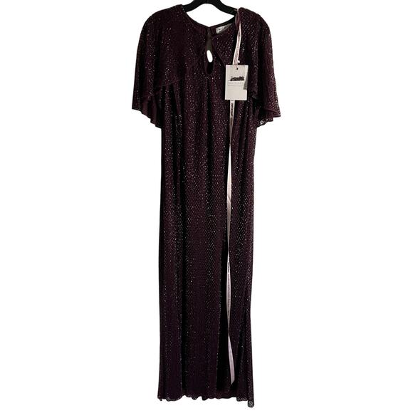 Mac Duggal Sequin Cape Sleeve Gown Amethyst maxi dress size 14 D1 - Picture 3 of 6